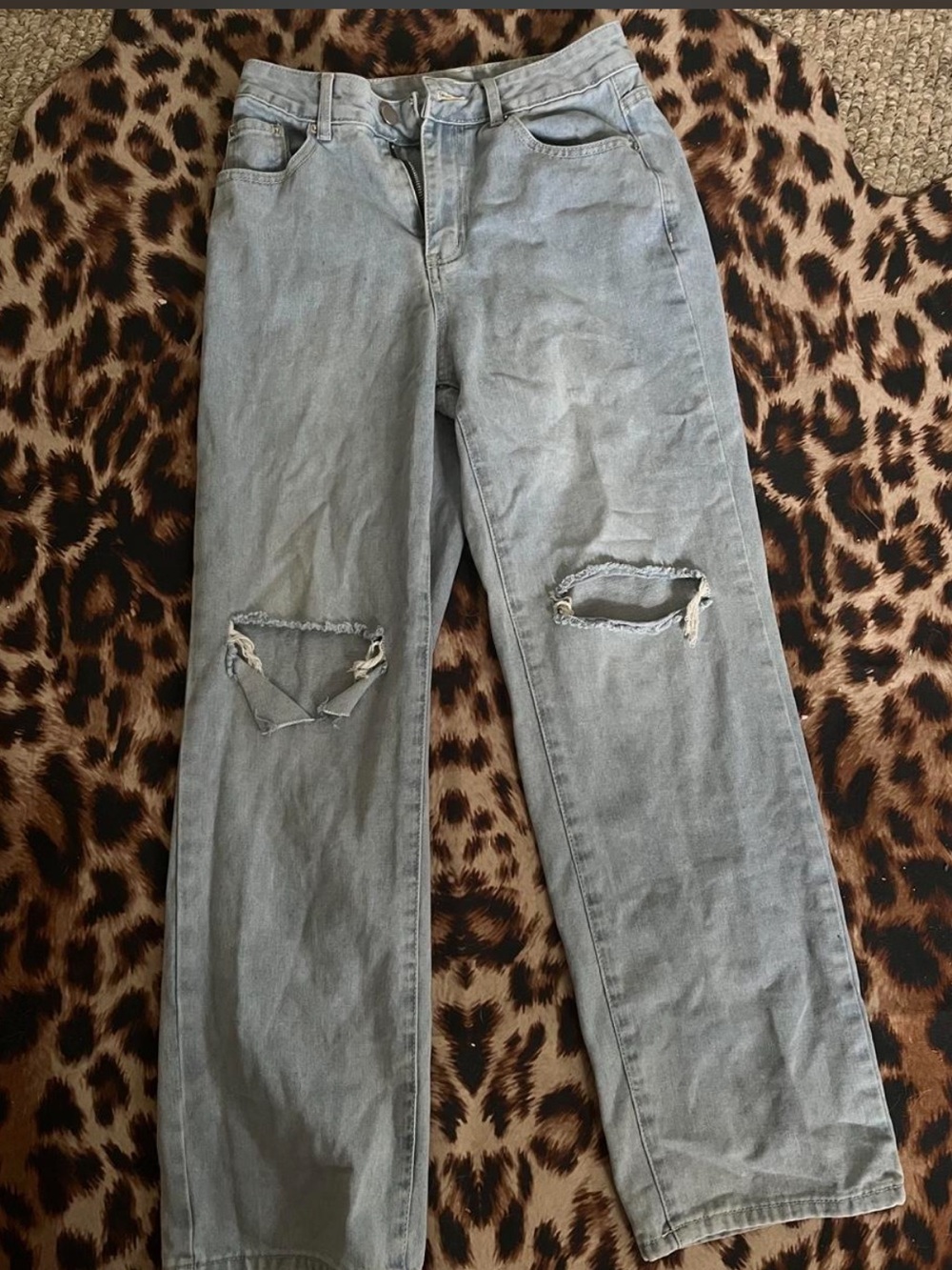 Light Gray Women's Distressed Straight-Leg Jeans